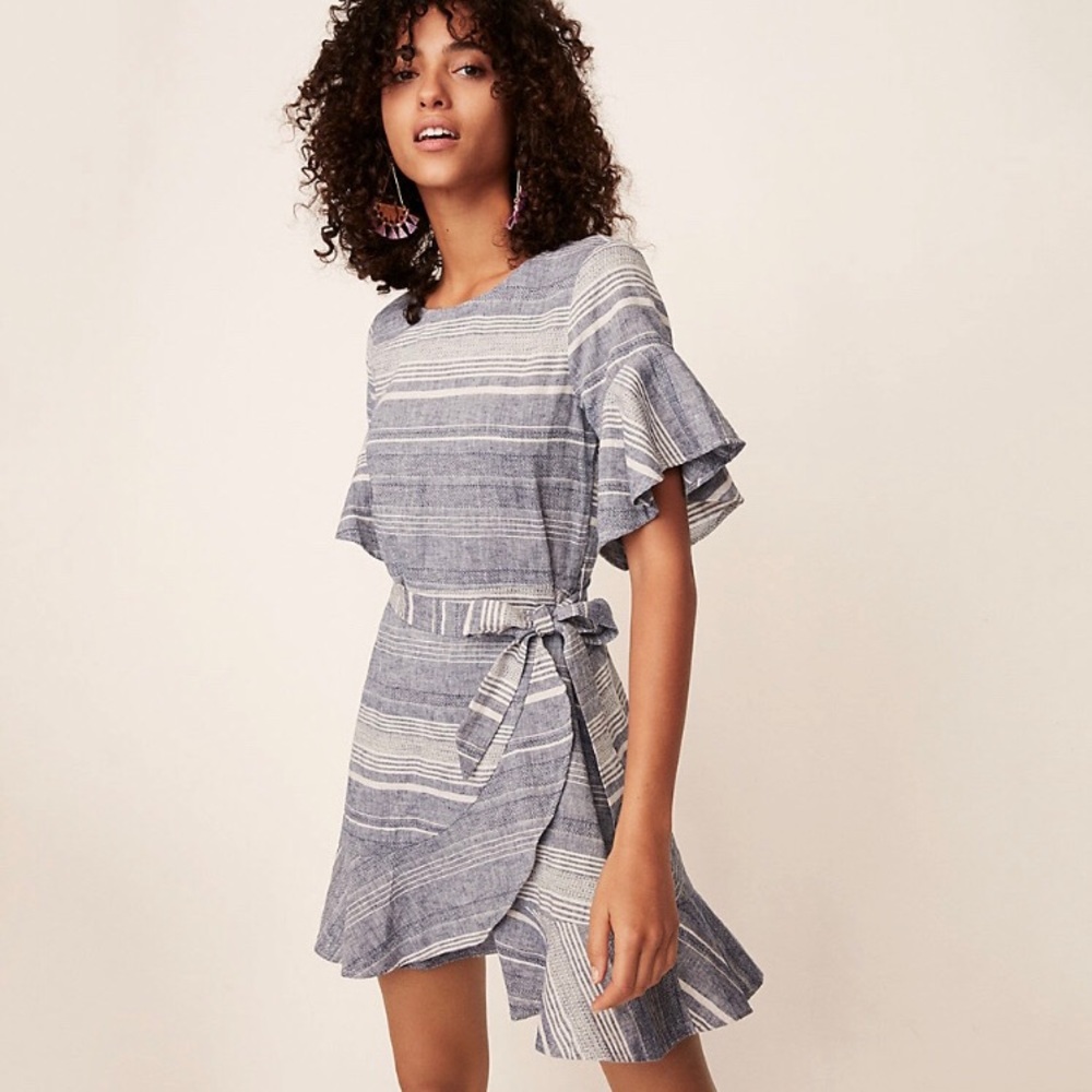 Express Striped Linen-blend Flutter Sleeve Dress
